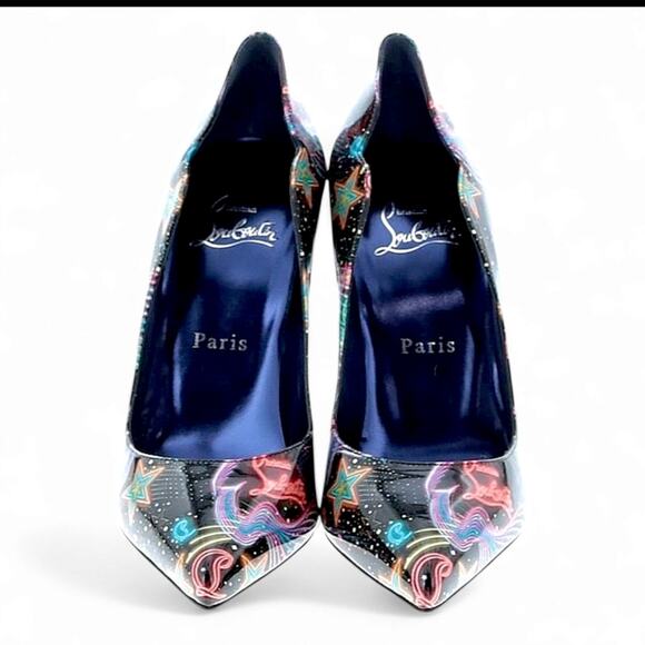 Christian Louboutin Hot Chick 100mm Patent Starlight Heel Neon Pumps Size EU 37